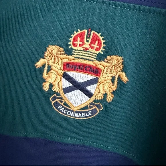 NWT Façonnable Men’s XXL Striped Rugby Polo Shirt Navy Green White Crest Logo - Picture 3 of 12